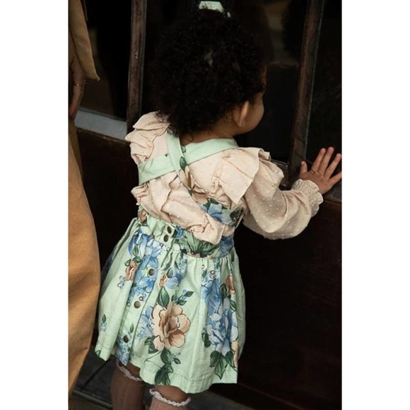 NWT Wren Amber Clothing Sarah Long Sleeve Ruffle Blouse: Tan Swiss Dot: Size 2 - Picture 6 of 7